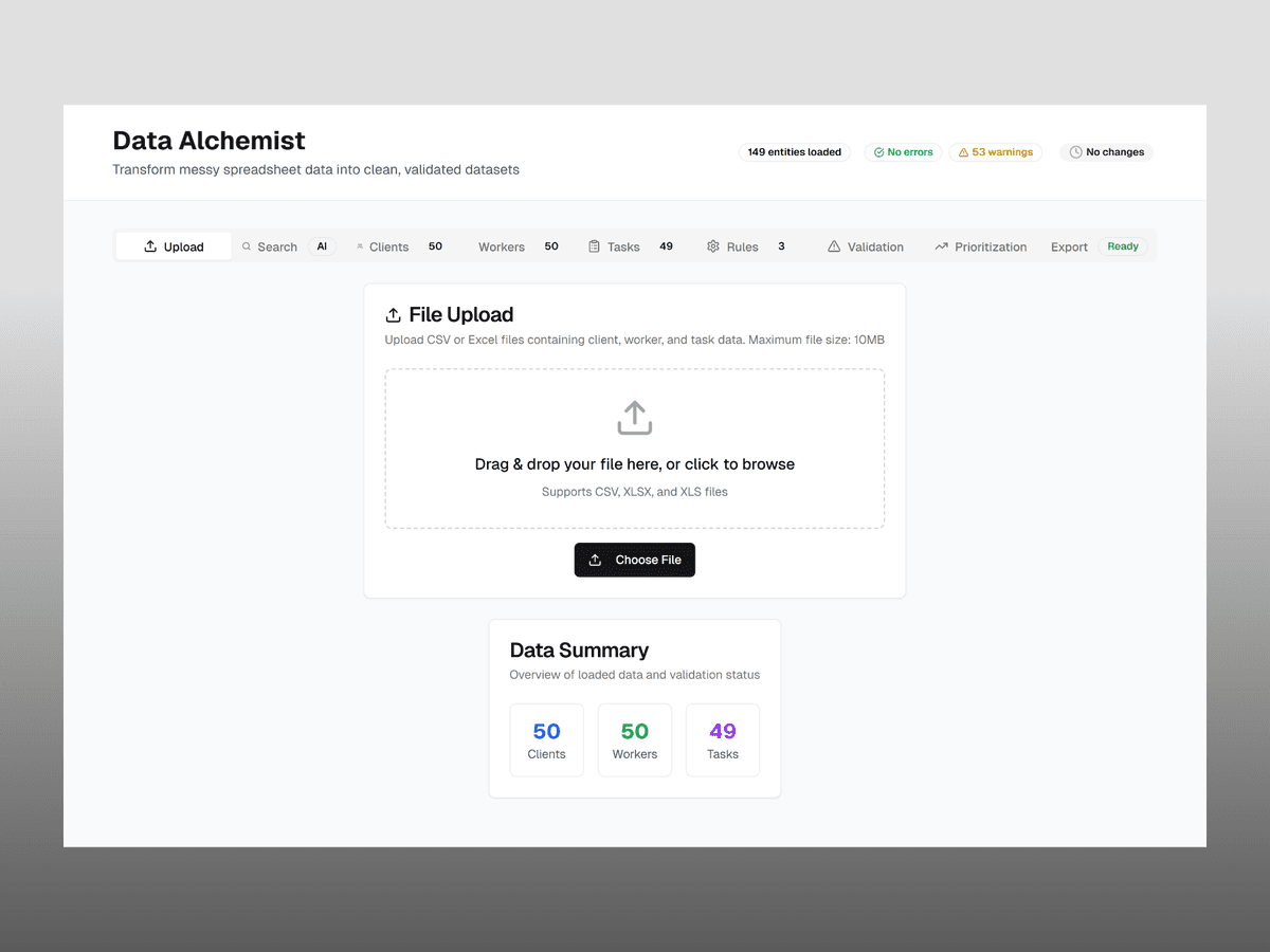 Data Alchemist Export System screenshot 2